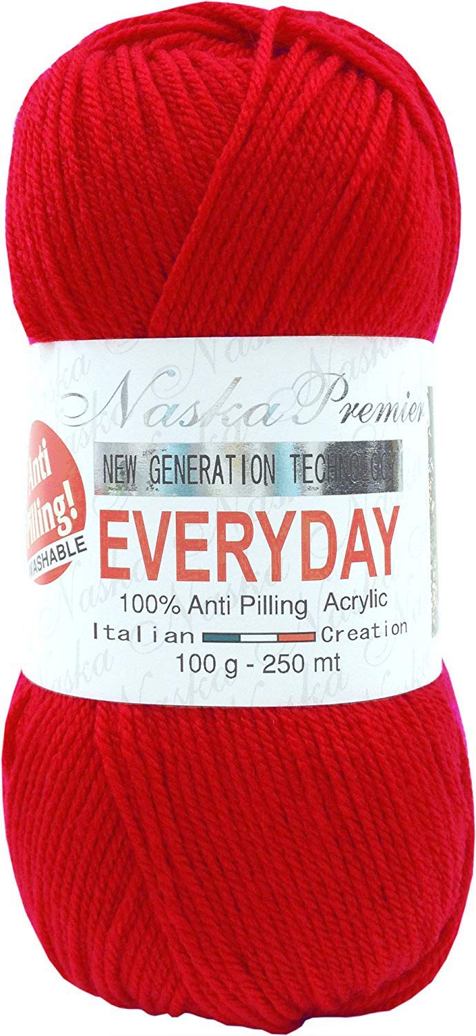 

Nazca Hand Knitting Everyday Medium Color Pack of 5 Yarn, Solid, Weight, 6, Red, Approx. 100g, 250m,