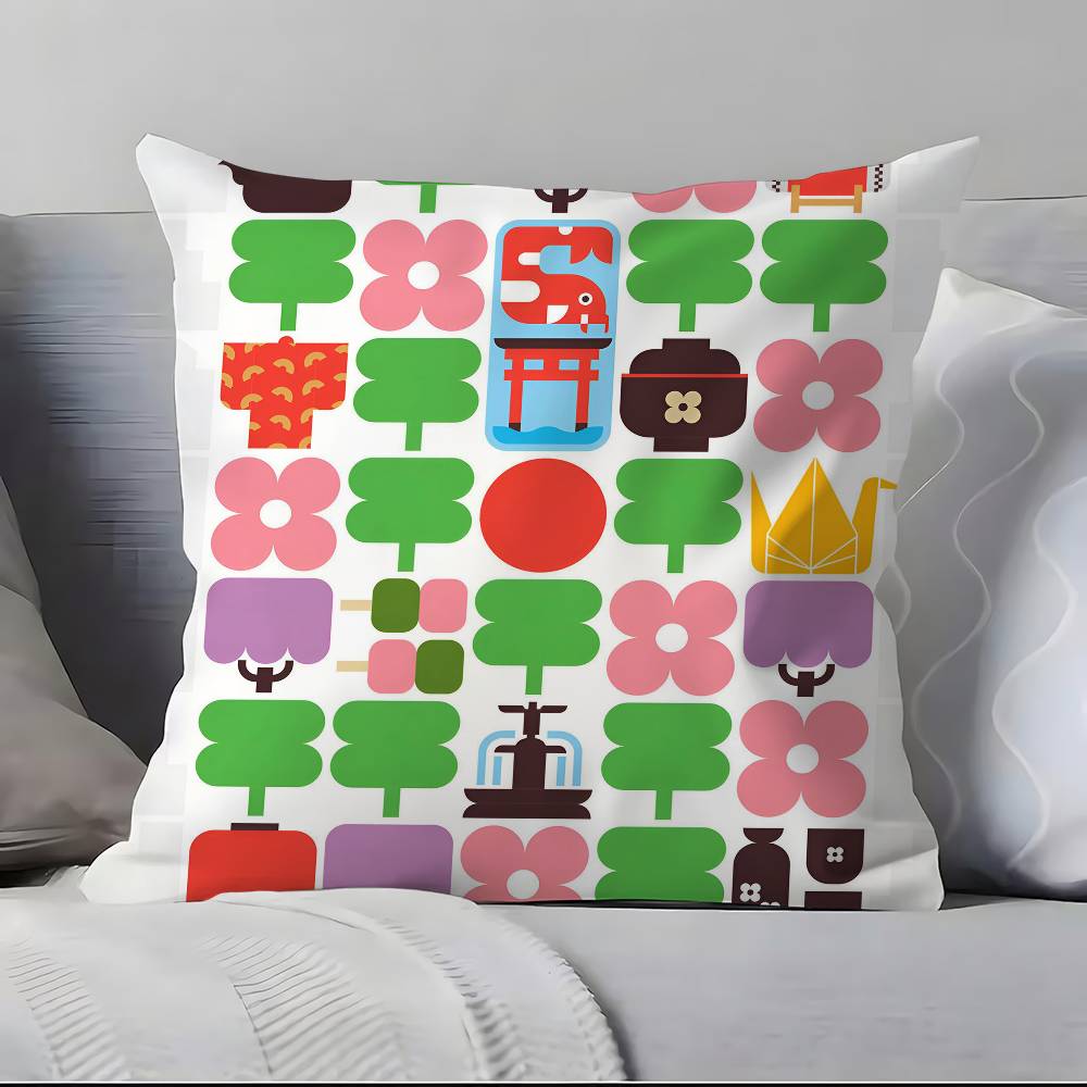 Japan Day Anime Simple Pillow Case Anti-dustmite Pillowcase Invisible zipper silky short plush Sofa cushion cover