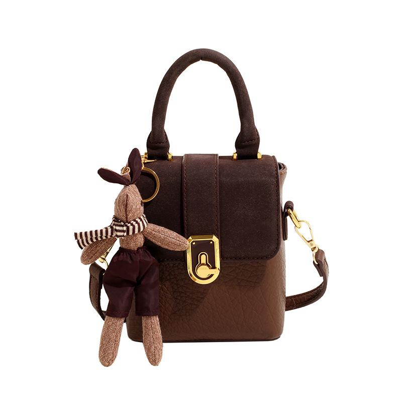 Vintage Women Crossbody Bag PU Leather Cellphone Purse Bag Pendent Rabbit Toy Small Messenger Bag Female Shoulder Handbags