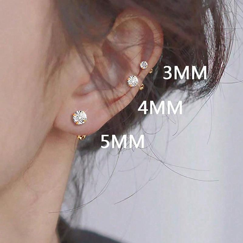 6 Stück/Set Elegante Minimalistische Damenohrringe, Titanstahl Eingelegt mit Künstlichem Zirkonia Ohrstecker, Glänzend & Praktisch für Ohrlochstechen