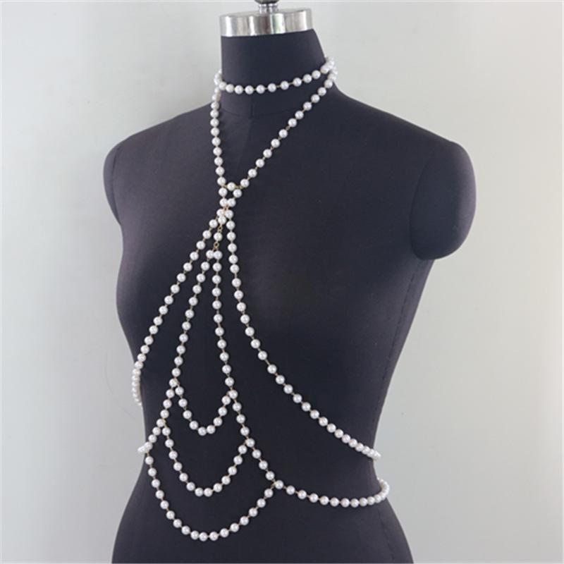 Sexy Fashion Imitation Pearls Tassel Body Chain Waist Belly Chain Woman Female Body Jewelry Bohomia Summer Clothing Accessoires