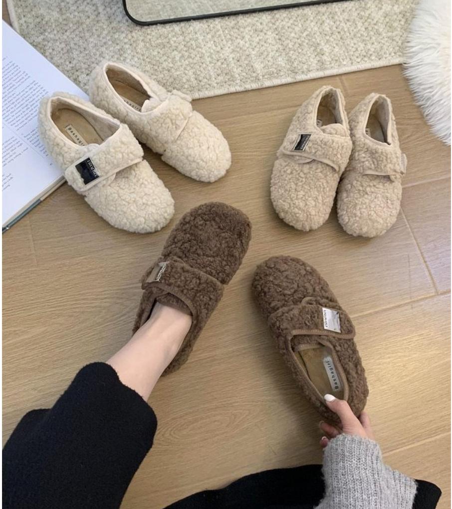 Fashion Women Shearling Flats Furry Lambswool Mocasines Mujer Warm Cotton Shoes Ladies Slip On Sheep Fur Lined Casaul Loafers Winter