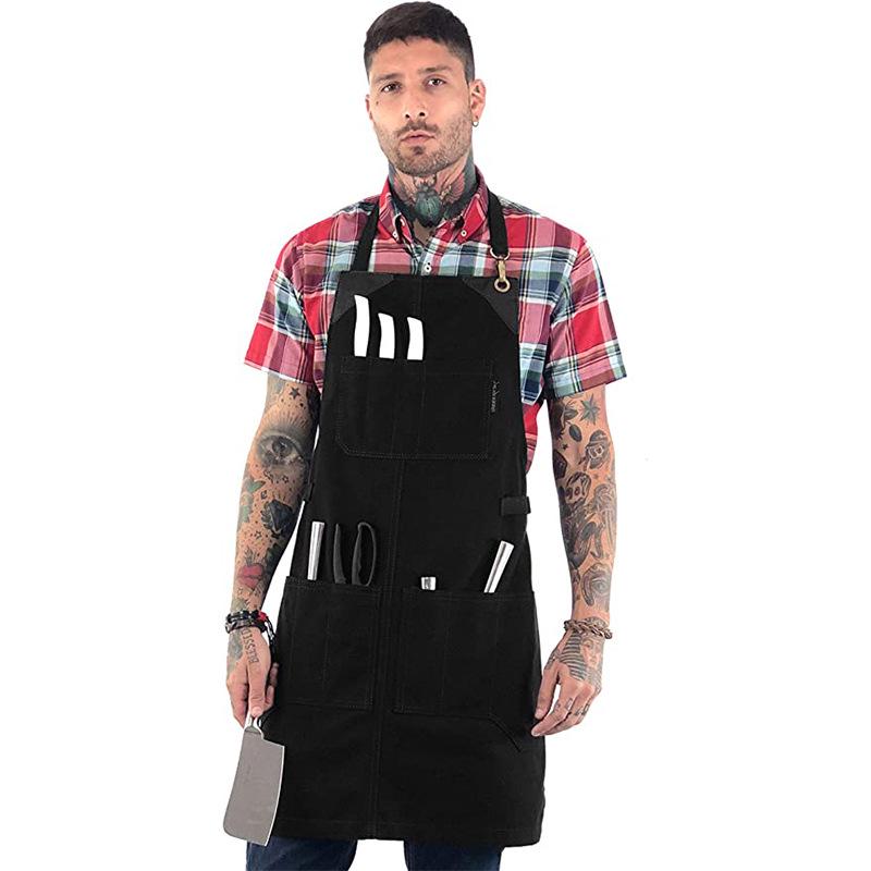 Custom Logo Waterproof Multi-Pocket Canvas Apron for BBQ, Restaurant, and Hairdresser Use
