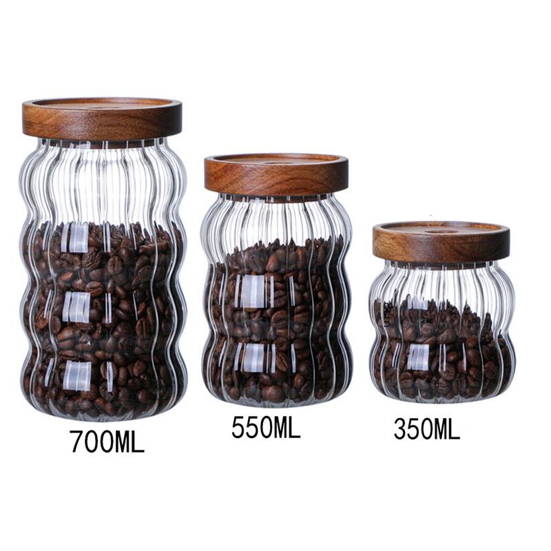Kitchen High Borosilicate Glass Sealed jar Canister Glass Container Wood Lid Food Storage Jar Coffee Bean Wheaten Grain Oat Can