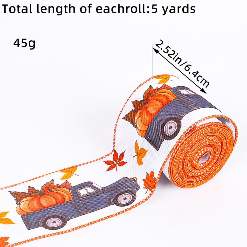 1 Roll, 457*6.4 Cm/180*2.5 Inches, Autumn Harvest Copy Edge Woven Ribbon, Harvest Festival Decoration Ribbon, Pumpkin Maple Leaf Ribbon