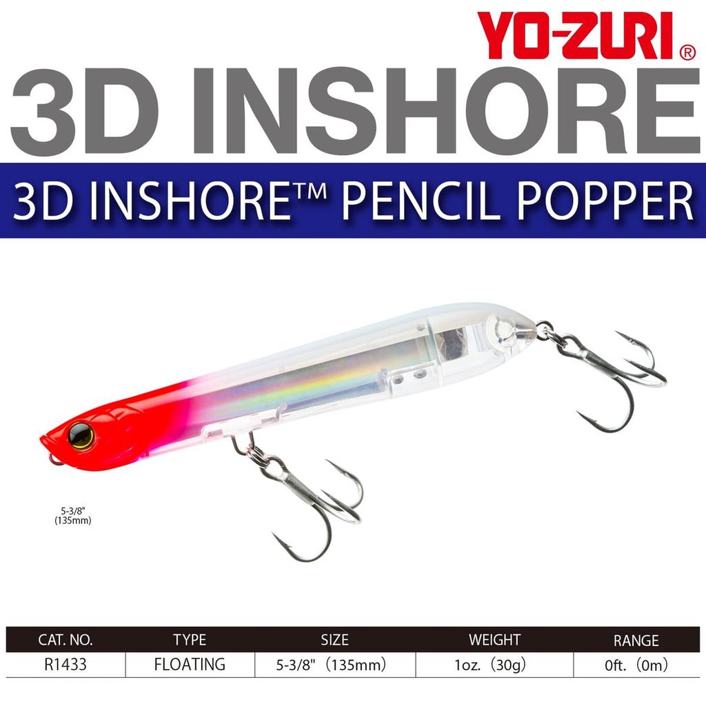 Yo-Zuri 3D Inshore Pencil Popper Floating Saltwater Fishing Lure 135mm 30g Yellow Topwater Bait