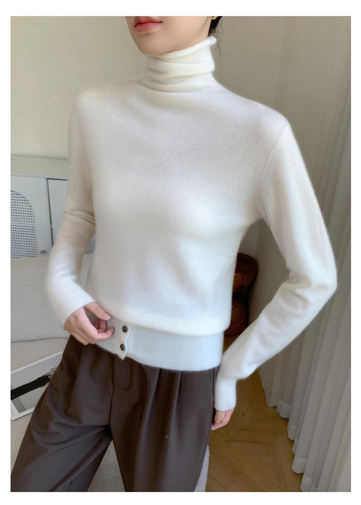 2025 A/W Women's Cashmere High Neck Loose Knit Sweater with Rolled Hem