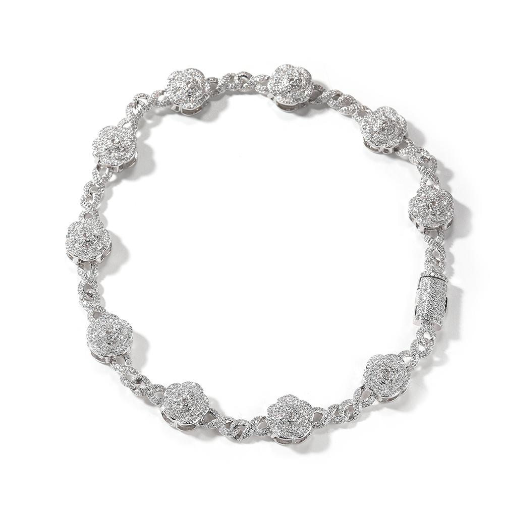 

THE BLING KING Rose Flower Infinity Link Chain Necklace Prong Setting 5A Cubic Zirconia Choker HipHop Fashion Jewelry 7inch bracelet срібний