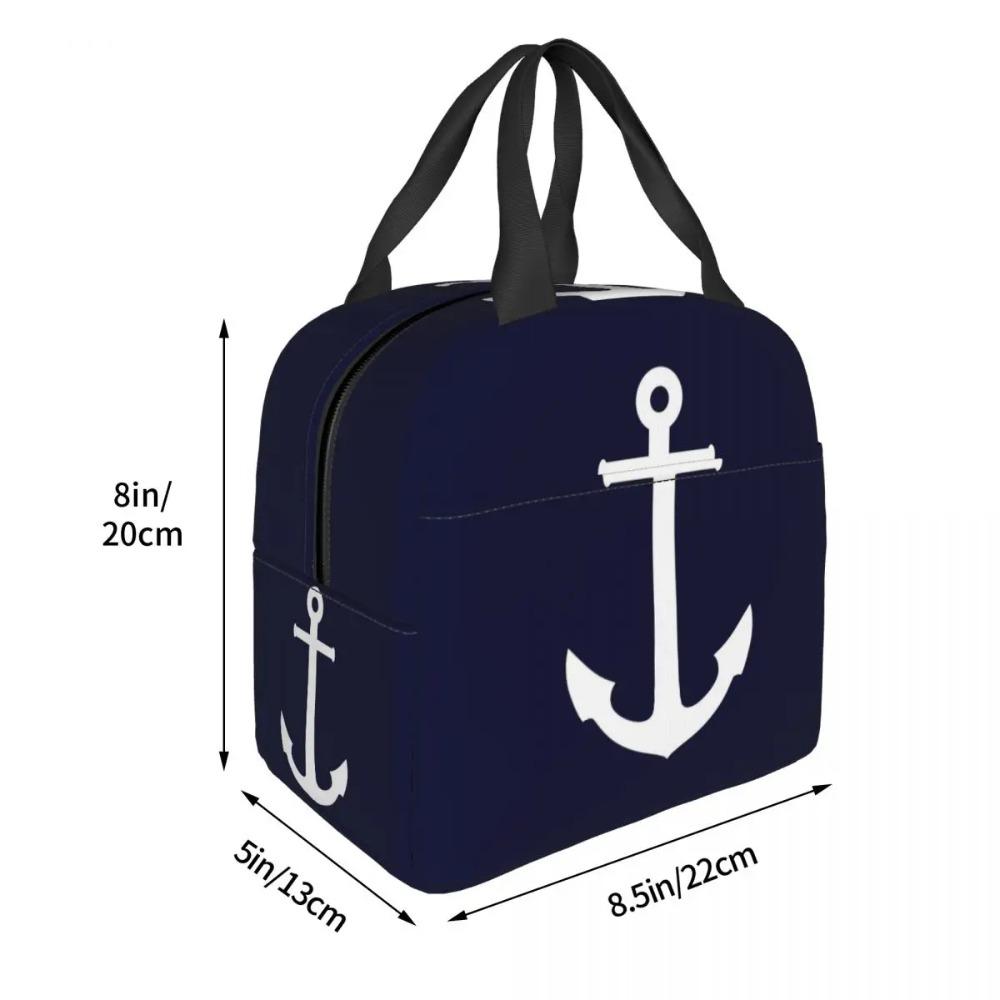 White Anchor On Navy Blue Insulated Lunch Bag for Women Office Cooler Thermal Food Box Tote Portable Lunch Boxes Container