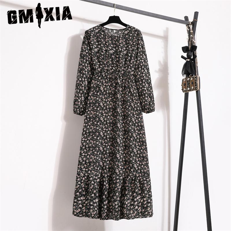 GMXIA 25 Colors Spring Women Maxi Dresses Casual Long Sleeve Floral Print O-Neck Ladies Long Dress Bohe Beach Party Mujer Vestidos Muslim Dress