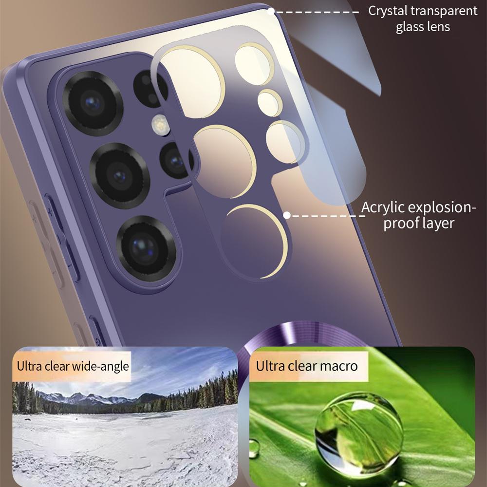 For Magsafe Glass Lens Frosted Magnetic Phone Case For Samsung Galaxy S24 S25 Ultra S23 Plus Wireless Charging Protective Cover