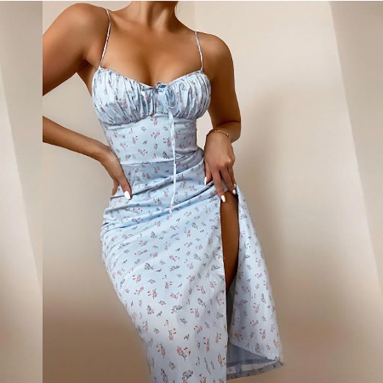 2026 Spring Collection: Women's Printed Camisole Slit Long Dress - European & American Style