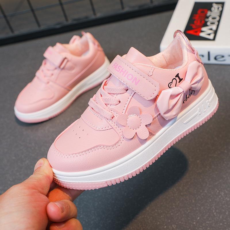

Girls Shoes Spring and Autumn New Children s White Shoes Student Lightweight Casual Sports Shoes Low-top Flat Sneakers 37 розовый