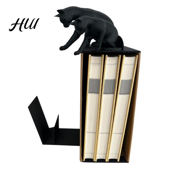 Industrial Style Bookshelf Accessory Cat Bookend Stand Matte Black Paw Design Stable Non-Slip Book PLA Material Decorative Desktop Organizer