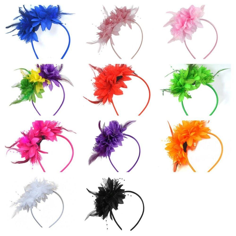Floral Flower Headband Mesh 1920s Hair Accessories Retro Feather Hairpiece Wedding