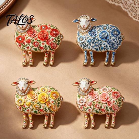 Floral Lamb Brooch Rhinestone for Women, Flower Sheep Alloy Lapel Women Pin, Animal Jewelry Clothing Suits Scarves Bags Pin