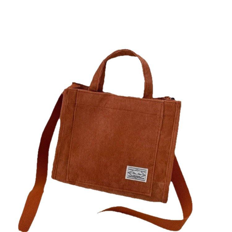 2025 Korean Style Women's Corduroy Canvas Crossbody Shoulder Bag - Small Square Design