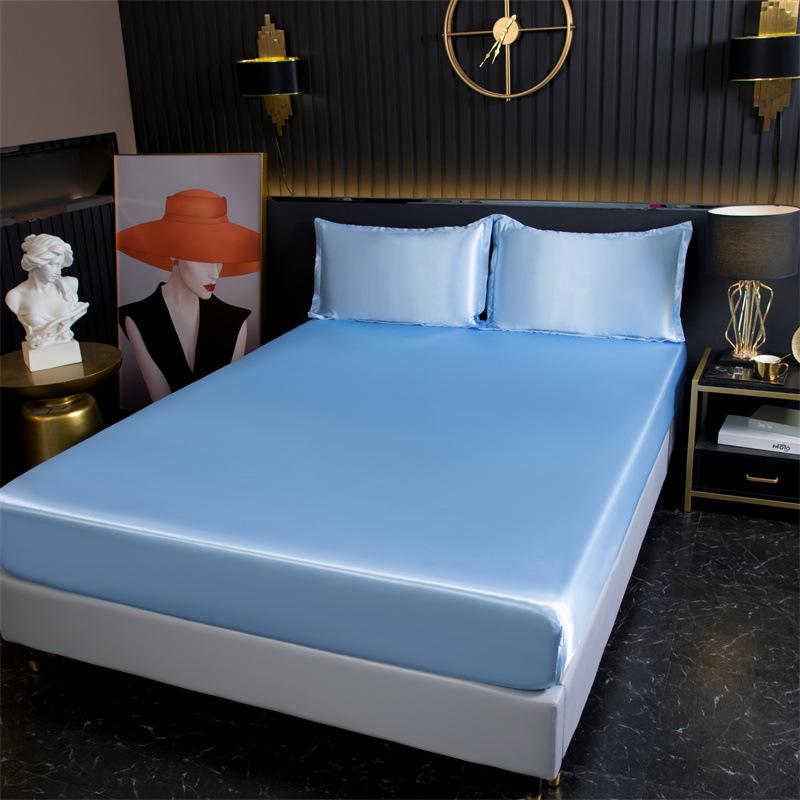 

Foreign trade cross-border solid color summer ice silk sheets bedding single-piece protective cover cool bedspread 120X230cm [bed sheet] бордовий