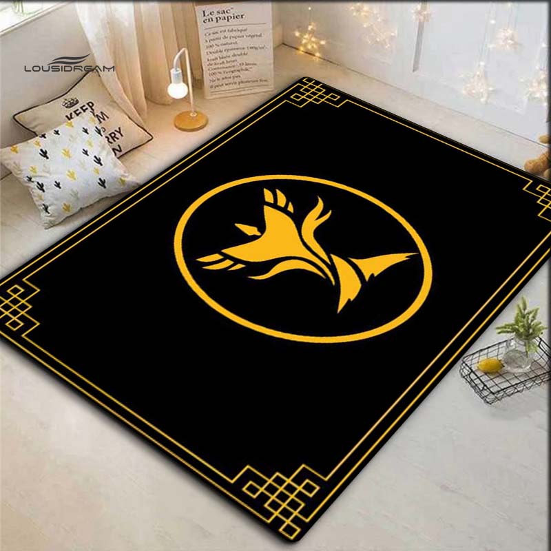 Black Area Rug Golden Phoenix Logo Print, Non Slip Soft Floor Mat Living Room Bedroom Home Decor Indoor Carpet