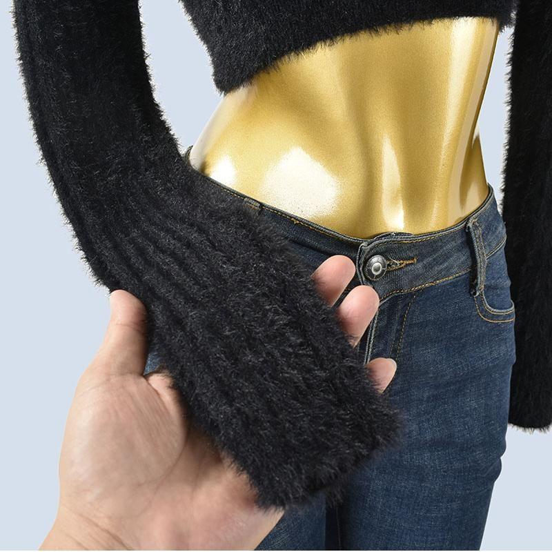 High Quality Thick Round Neck Ultra Short Long Sleeves Slim Fit Midriff-Baring Imitation Mink Knitting Bottoming Shirt Fall and Winter Women Pullover