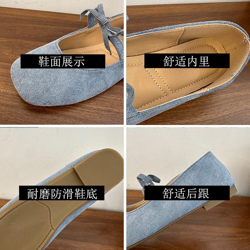 2025 French Gentle Fairy Ballet Shoes Sweet and Elegant Suede Bow Temperament Light Mouth Mary Jane Shoes