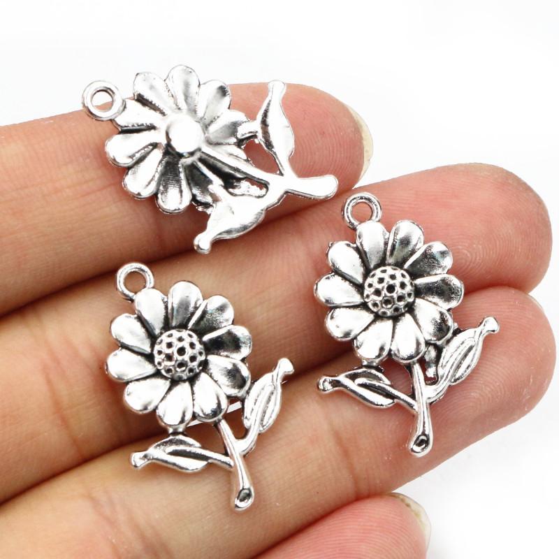 12pcs 27x19mm Bronze Antique Silver Plated Sunflower Handmade Charms Pendant