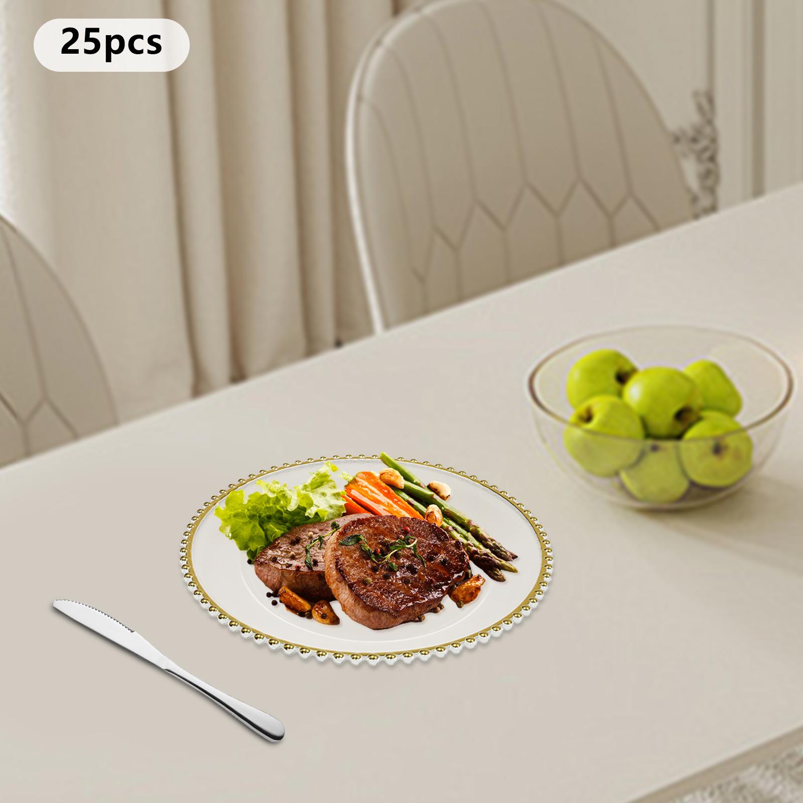 

Bymaocar 25 Pcs Plastic Packaging Tray 32cm, Western Buffet Tray with Transparent Gold Bead Decor, Sinking Bottom Plate Sets 12.6in чистый