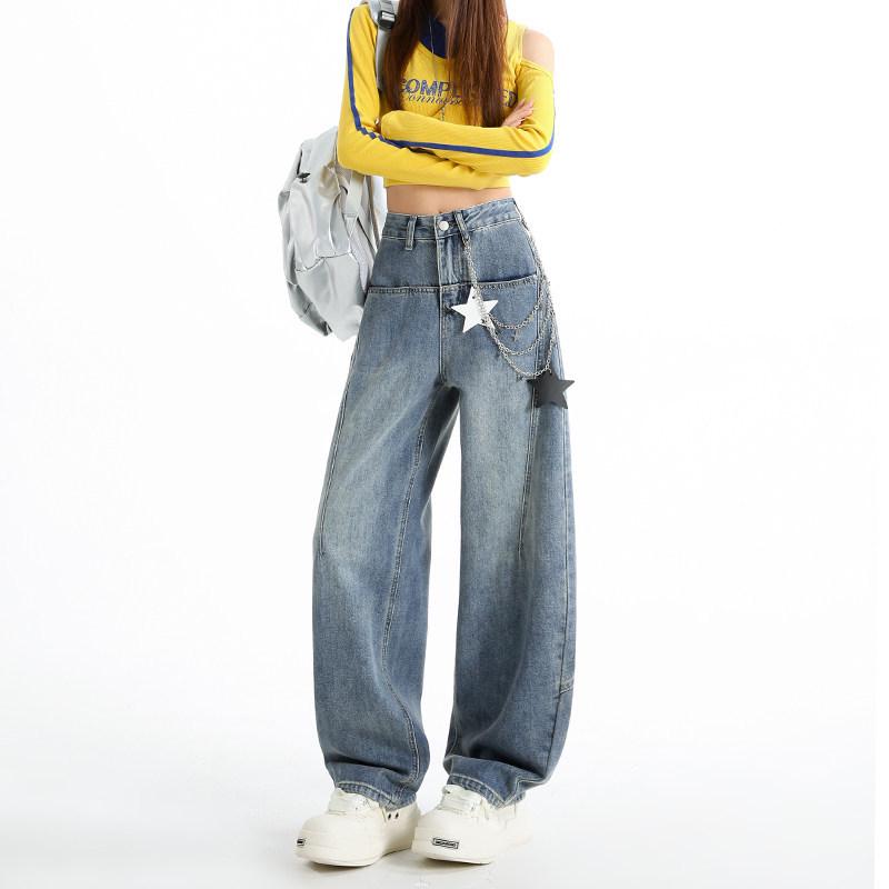 

Retro Wide-Leg Jeans for Women - Spring Plus Size, Loose Fit, Floor-Length Pants M (94-105 lbs)