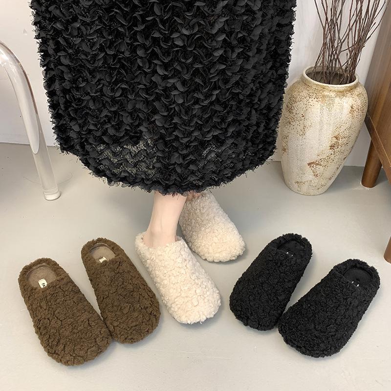 Internetkändisar populär väska huvud bomullsskor kvinnor 2025 höst och vinter nya kläder utländsk stil mångsidig lat platt botten hårskor trend