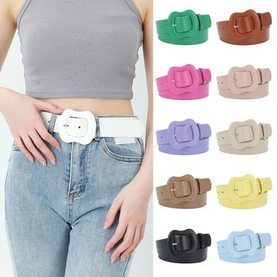 Women Belt Multi Holes Adjustable Length Gourd Buckle Faux Leather Waistband Solid Color Belt Decorative Jeans Accessories