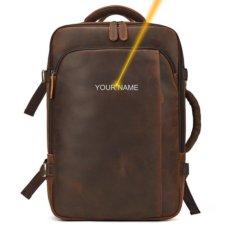 Business Male Backpack Leather Men's Bag Multifunctional Handbag Large Capacity Crazy Horse Leather Backpack