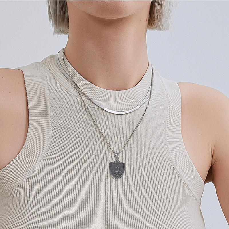 Punk Rock Stil Anhänger Halskette Robuste Edelstahl Engelschild Anhänger Halskette Stilvolle Halskette Schmuck