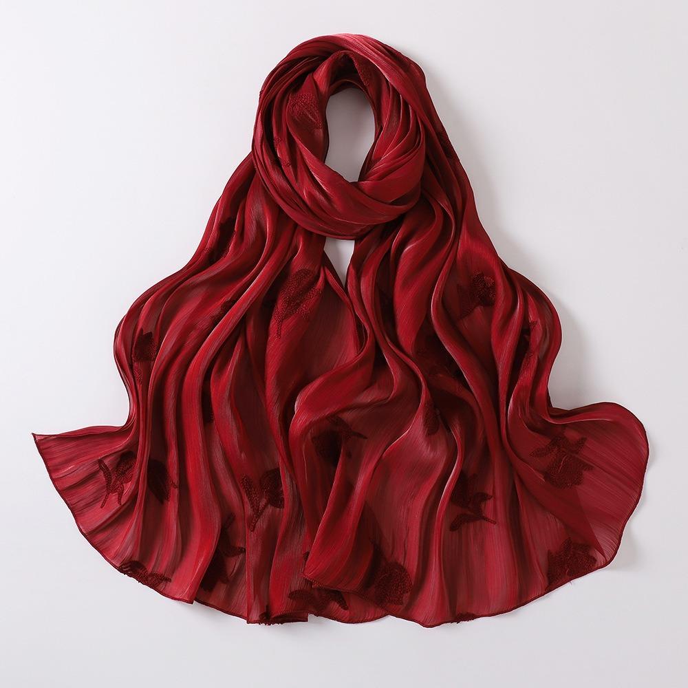 Glitter Floral Embroidery Hijab 70*175CM Crinkle Plain Scarves Fashion Islamic Head Wrap  For Women