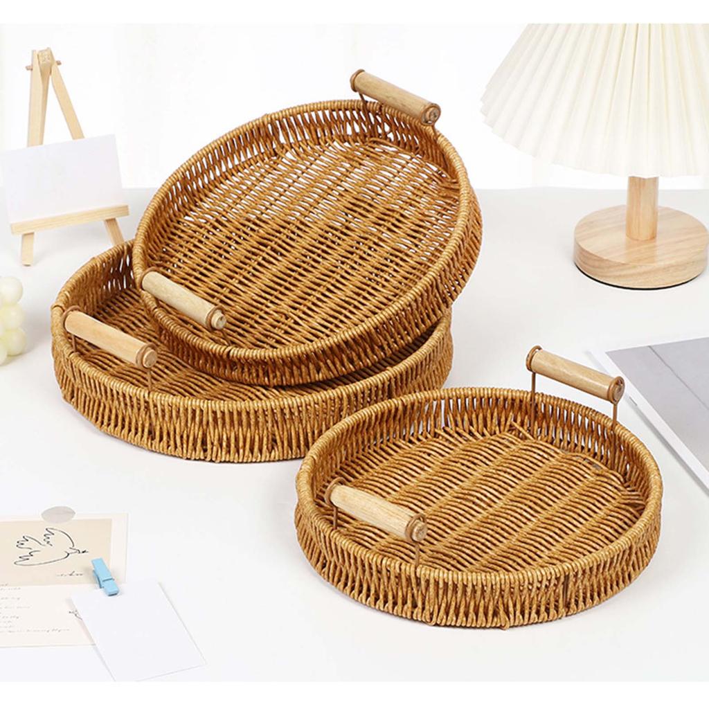 Waterproof Storage Basket Easy to Clean Organizer Basket Hand Woven Rattan Tray Versatile Home Organization Baskets