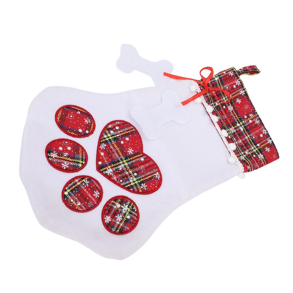 Xmas Stocking Large Capacity   Plaid Pet Foot Hanging Stocking Decoration for Present Bag