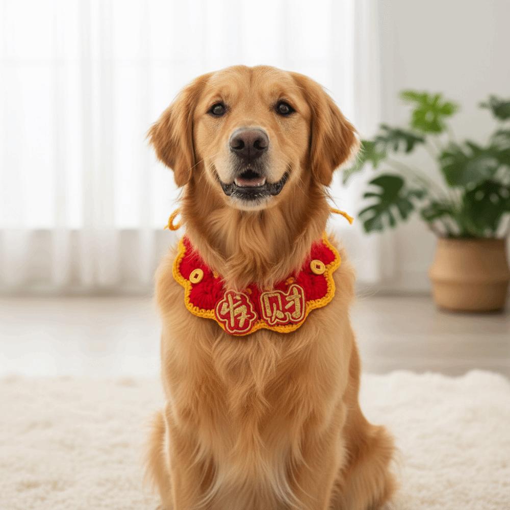 Festive Gifts Cartoon Chinese Style Pet Scarf Funny Red Puppy Collar Adjustable Handmade Cat Knitted Scarf Winter