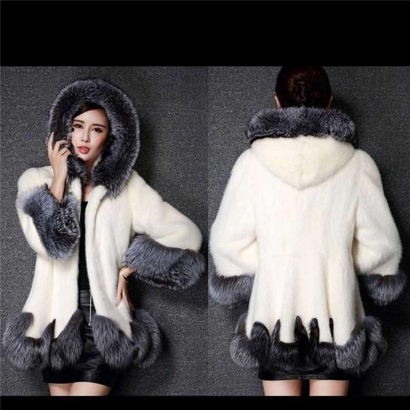 Women's Exquisite Faux Fur Coat Hooded Soft Fleece Thick Jacket Plus Size Coat Female Cardigan