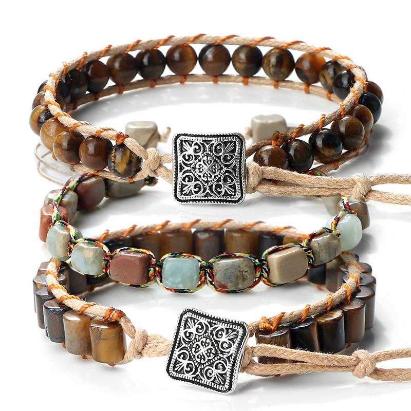 Retro Bohemian Handmade Woven Bracelet with Emperor Stone and 3D Beads
