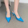 2025 spring new pointed thin heel middle heel single shoes empty bag head sandals high heels green women's shoes