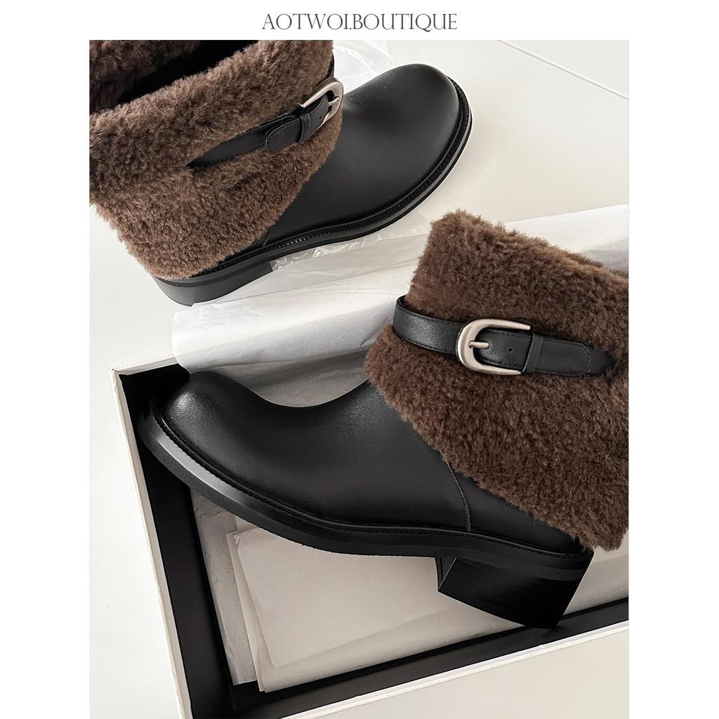 Women's lightweight thick sole winter thermal insulation fur one snow boots non-slip cushioning wear casual sports cotton boots