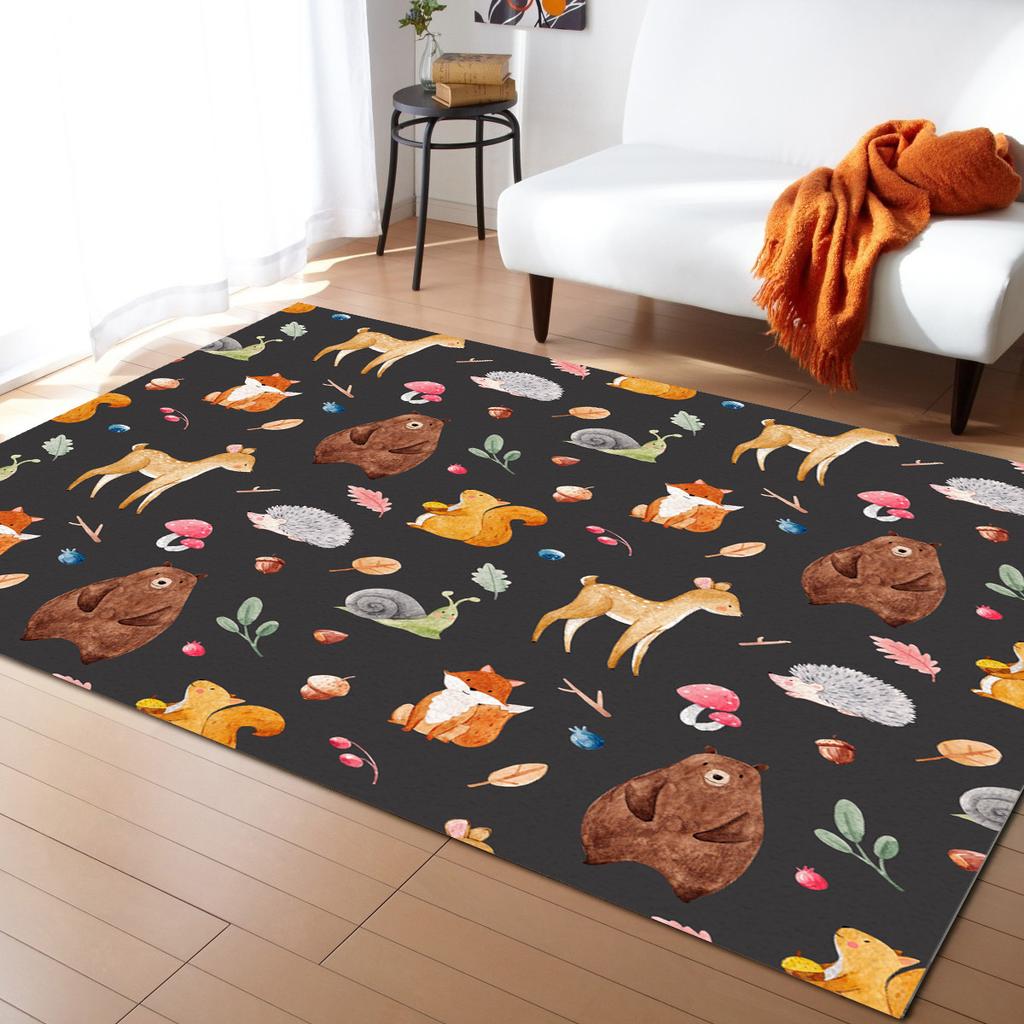 Cartoon Waldtiere Teppich Baum Fuchs Bär Kaninchen Kinder Teppiche für Schlafzimmer Modernes Zuhause Großer Teppich für Wohnzimmer Fußmatte