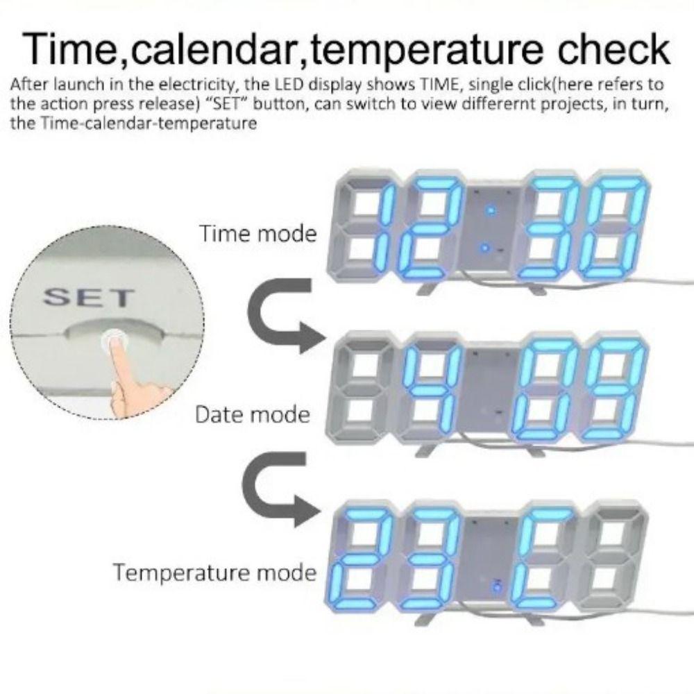 Electronic 3D Digital Alarm Clock Luminous Wall Hanging Clock Multi-function LED Desk Clock  Garden