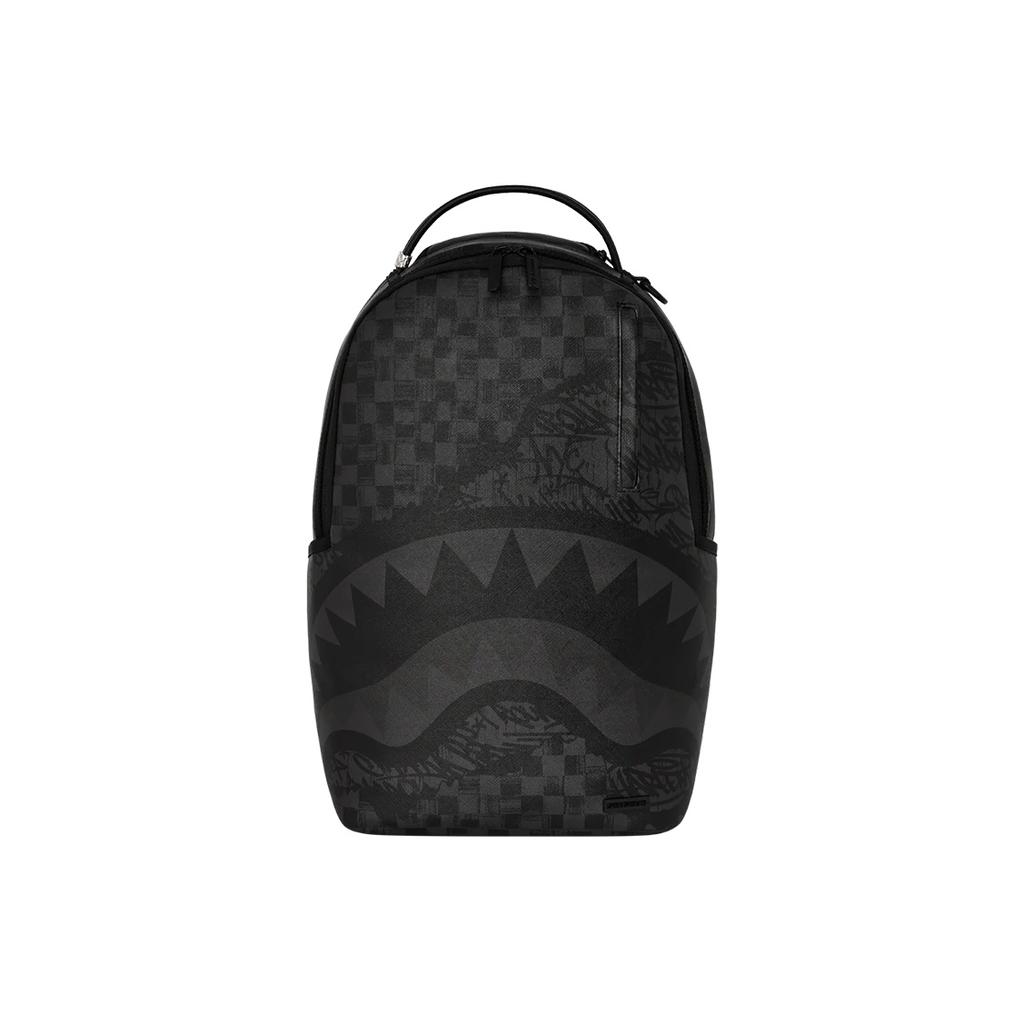 Sprayground Shark Large Logo Checkerboard Graffiti Letter Black Gray Trendy Casual Large Capacity Student PVC Backpack Unisex Backpack W1135751