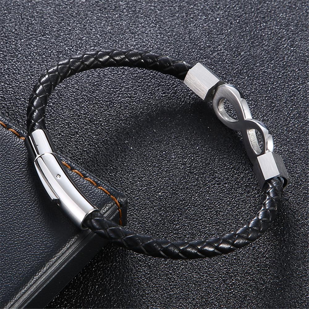 Classic NO.8 Men Women Infinity Bracelet Woven Braided Leather Bracelets 316L Stainless Steel Jewelry Gifts