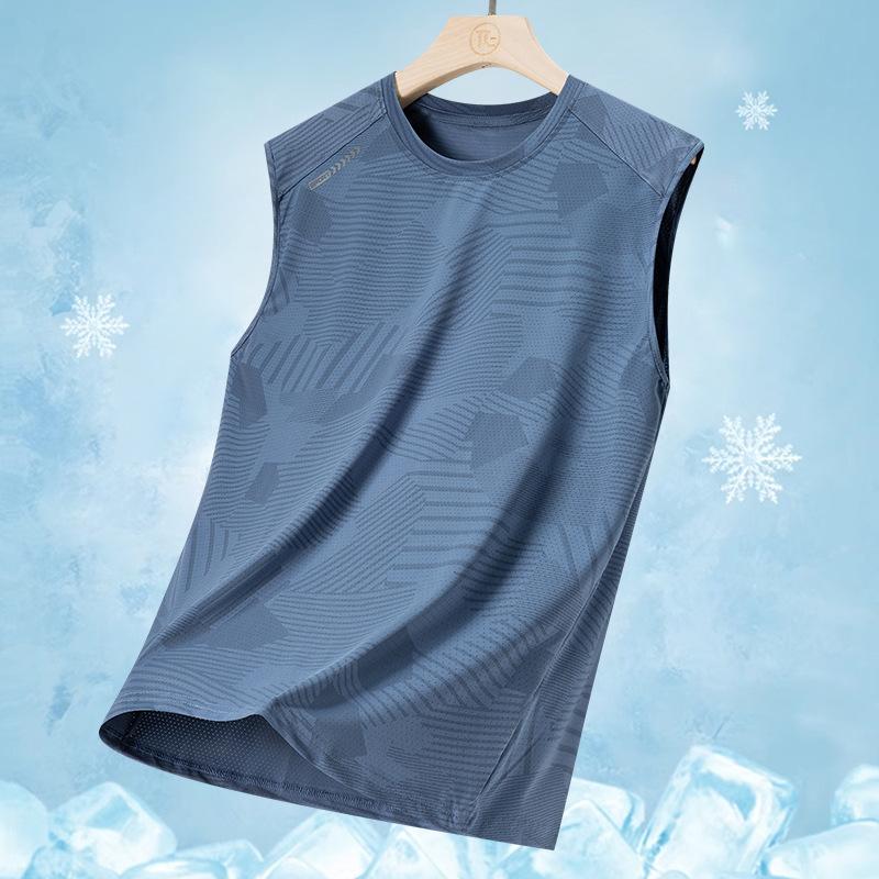 Ice Silk Vest T-shirt Men's Camouflage Quick-drying Elastic Outdoor Sports Thin Air Conditioner Casual Sleeveless Jersey Tide