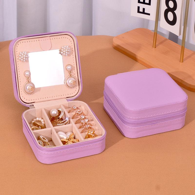 Kompaktowe, antyoksydacyjne pudełko na biżuterię z lusterkiem na kolczyki, pierścionki i akcesoria do paznokci