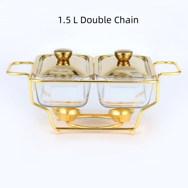 Большая вместимость Золотой Прямоугольный Стеклянный Обеденный Подогреватель для еды Отель Ресторан Подогреватель для еды Контейнер Набор подносов для шведского стола
