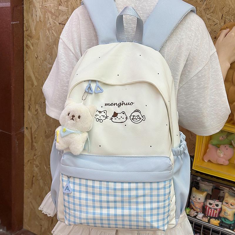 New Color Block Backpack for High School & College Women - Campus, Mori Style