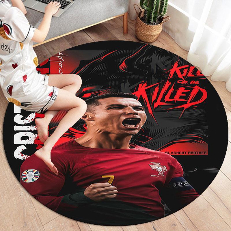 CR7 Cristiano Ronaldo Στρογγυλό Χαλί, Χαλί για Σαλόνι Υπνοδωμάτιο Καναπέ Παιδικό Δωμάτιο Διακόσμηση, Αντιολισθητικό Πατάκι Δαπέδου