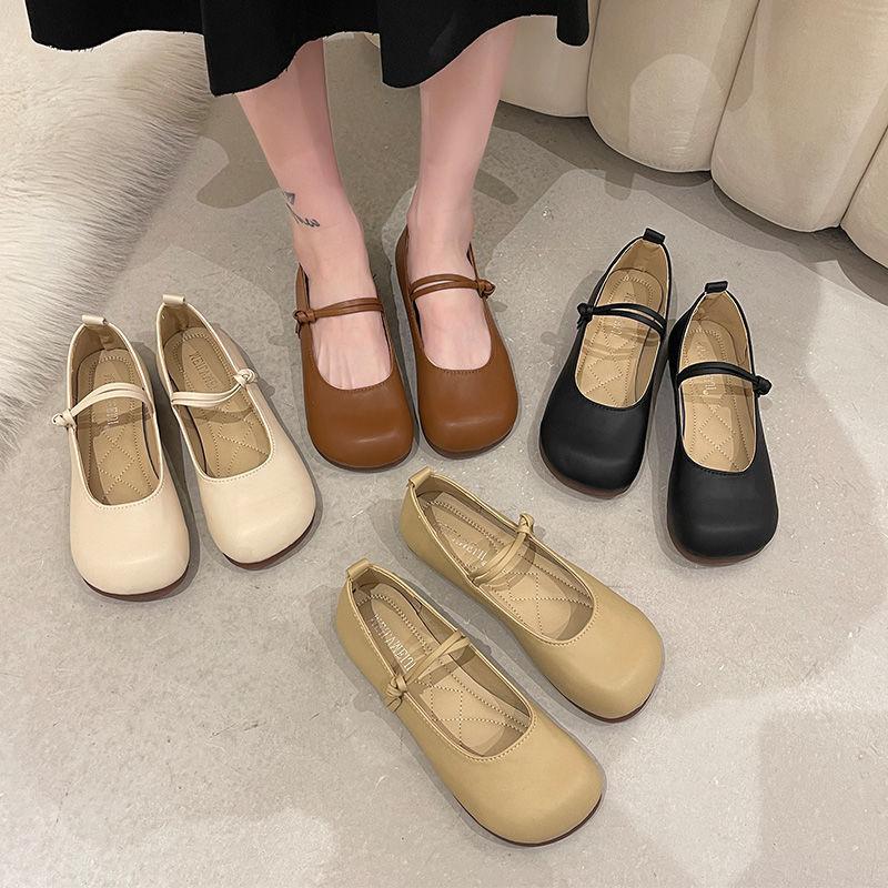 Round head Doudou shoes women's soft sole spring and summer 2025 new one-word buckle gentle evening flat bottom fairy shallow mouth single shoes